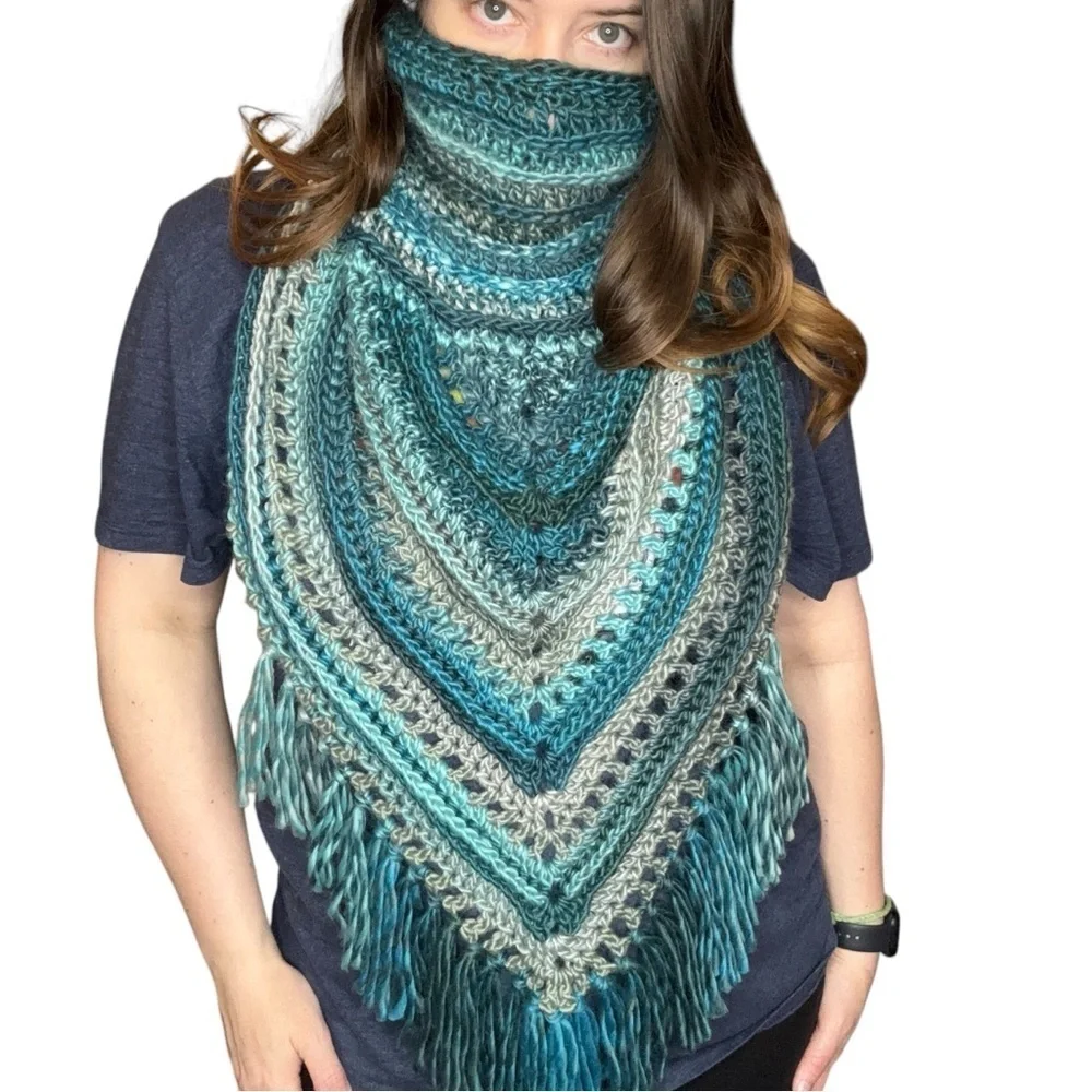 Handcrafted Crochet Cowl Neck Scarf With Fringe New‎ Handmade by Seller Knit
